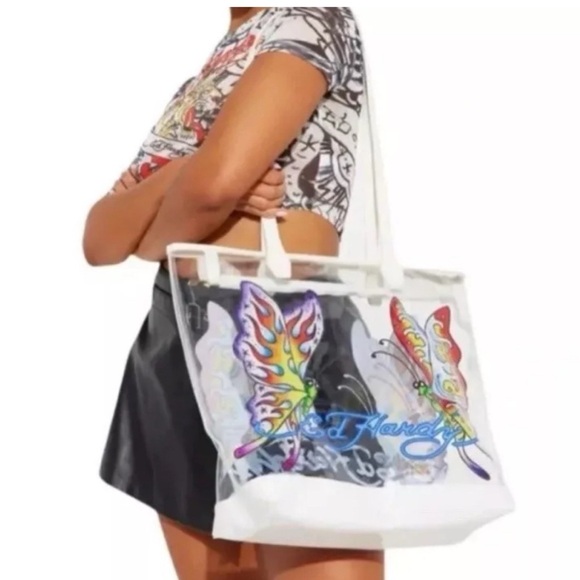 Ed Hardy White Butterfly Tote Bag - Picture 2 of 5